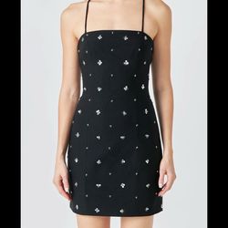 Sequins Floral Embroidery Mini Dress