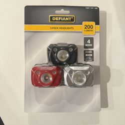 Defiant LED Headlamp 3 Pack – Bright 200 Lumen LED Lights