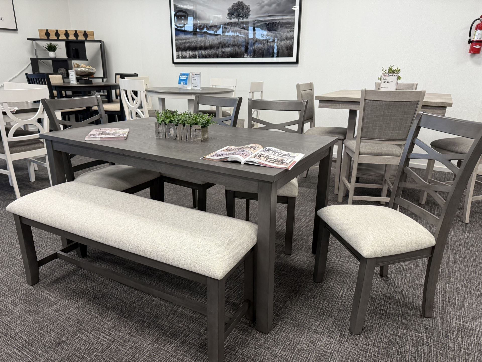 Dark Gray 6pc Dining Table + Bench Set - Free Delivery Promo