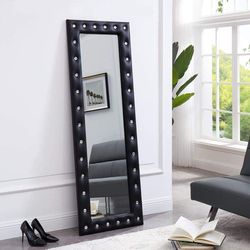 Elegant Crystal Tufted Mirror Black