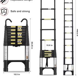 Telescoping Ladder 12.5 FT with 2 Detachable Roof Hooks Aluminum Telescopic Extension Ladder with 2 Triangle Stabilizers, Multi-Purpose Collapsible La
