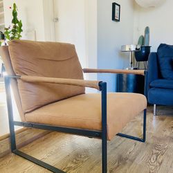 Armchair Tan Metal Frame Micro Suede