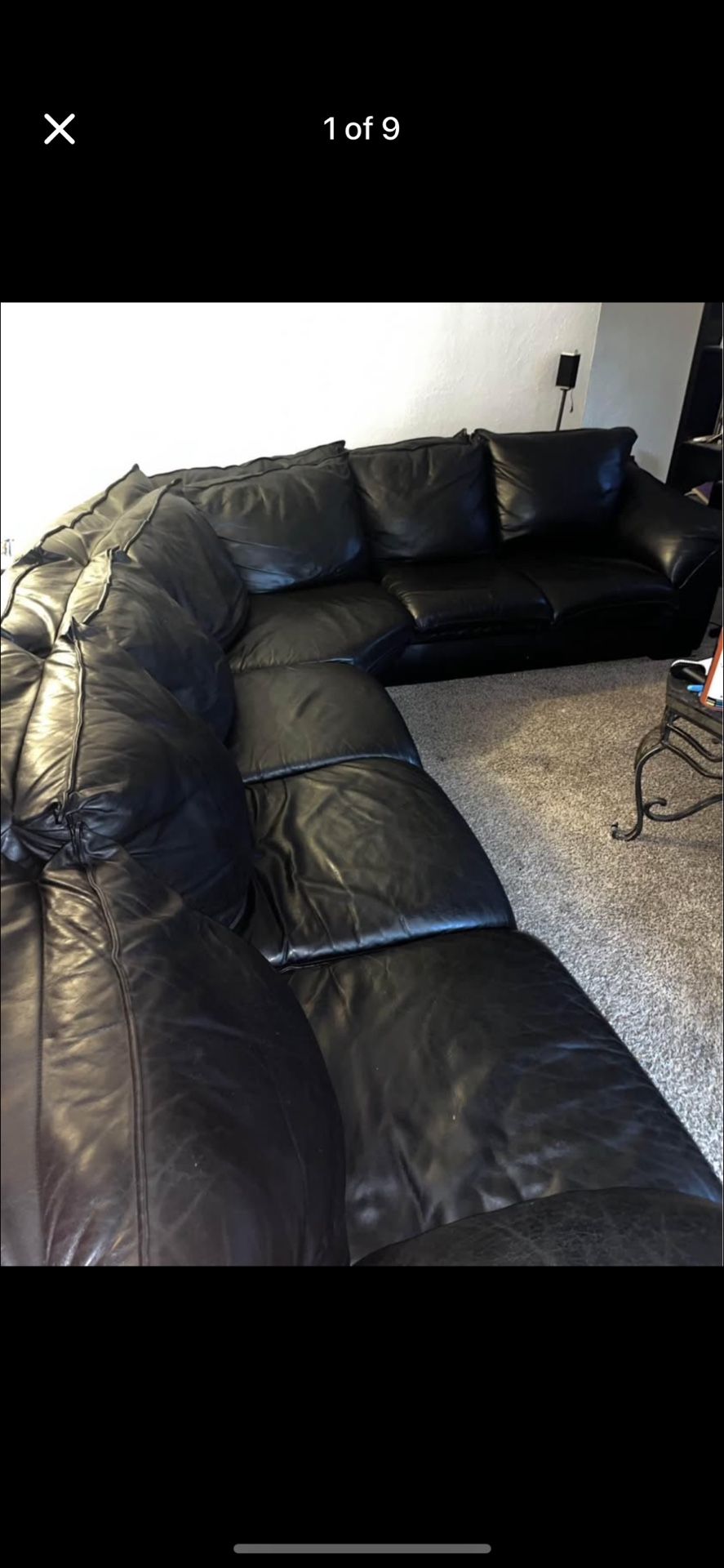 Black Leather Sectional Couch – 11ft x 7ft  FREE