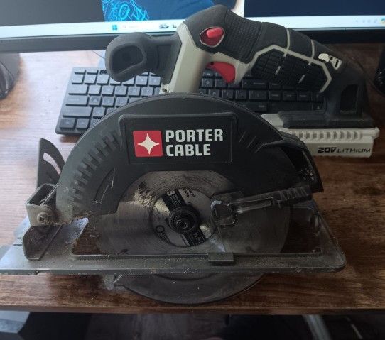 Porter Cable circular saw and hammer drill, with 2 batteries and charger