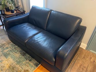 Navy Blue Leather Loveseat