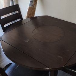 Oak Dining Table, Dark, Leather Chairs
