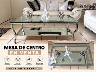 Mesa de Centro Moderna de Cristal y Acero Cromado – Elegante y en Excelente Estado