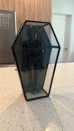 Glass Coffin Display Case with Skeleton Figure