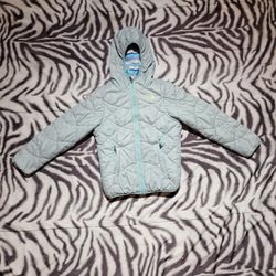 The North Face reversible insulated puffer zip-up hoodie girls S 7-8 blue