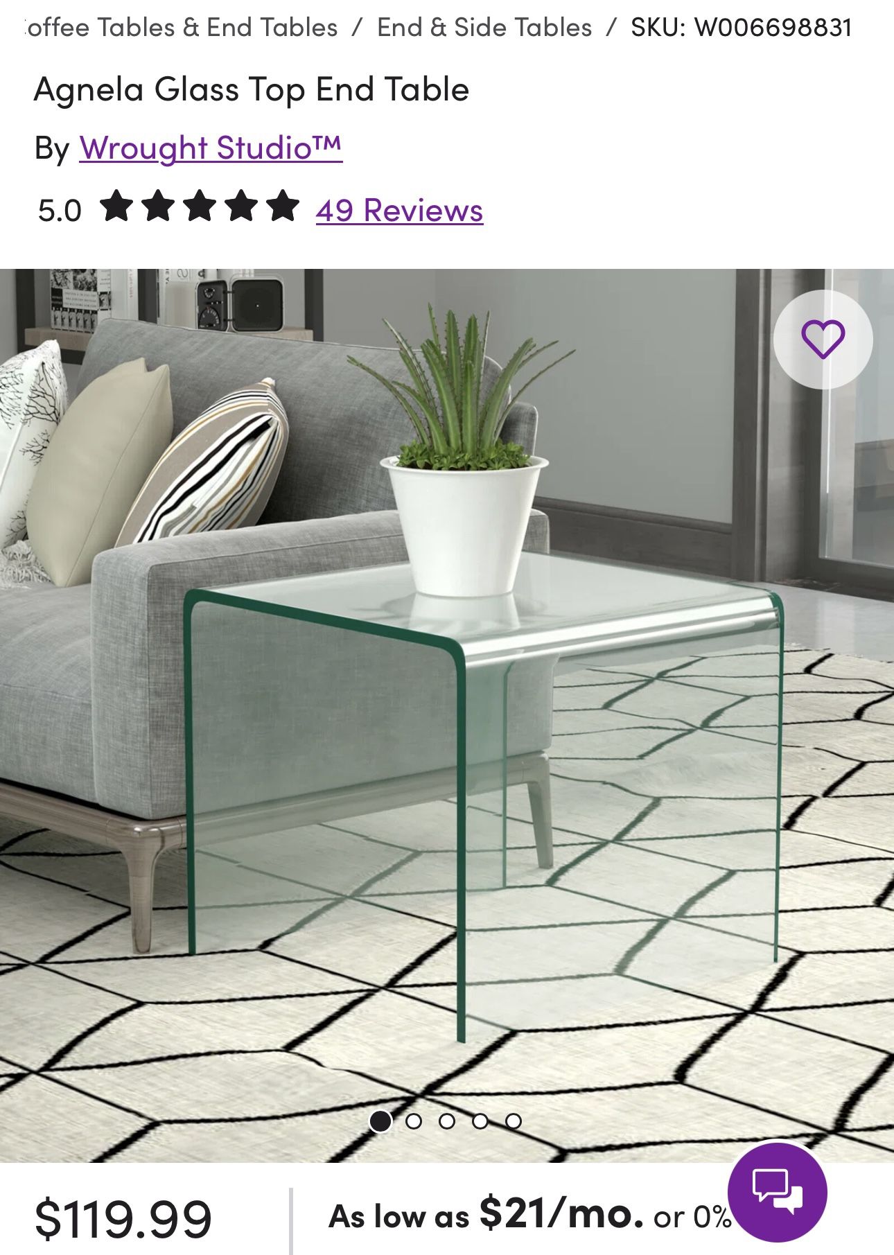 Glass Top End Table