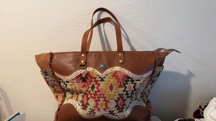 Boho Leather and Tapestry Tote Bag