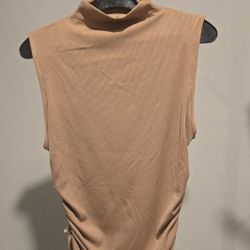 Ruched WOMEN'S Sleeveless Tops - Beige And White - L