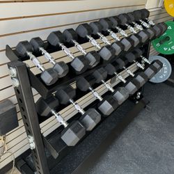 New Rubber Hex Dumbbells 5lbs-50lbs/Dumbbell rack included/ Gym Equipment/Weights/Exercise/Training 