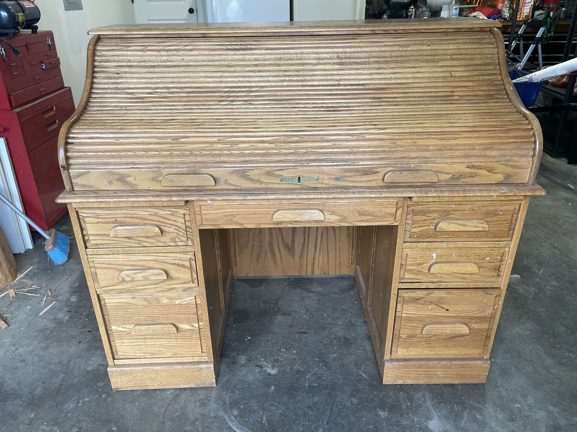Solid Oak Wood Roll top Desk