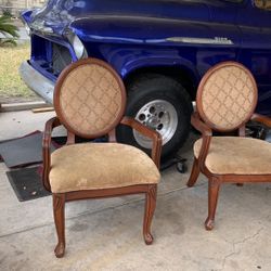 Vintage brown dining room chairs with arm rest,.   Five Count