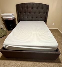 Queen Tufted Wingback Bed Frame with Nailhead Trim