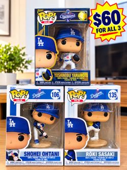 Dodgers collectibles Funko Set Shohei Ohtani, Yoshinobu Yamamoto, Roki Sasaki