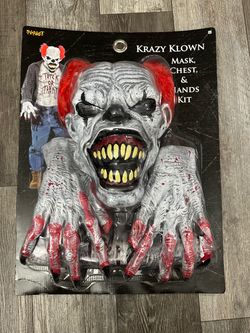 Krazy Klown Mask Chest and Hands Scary Halloween Costume Kit Clown
