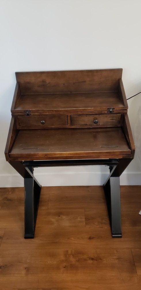 Distressed antique cognac and black wood secretary desk