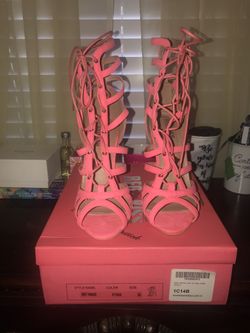 Neon Pink Lace Up Heels- Size 9