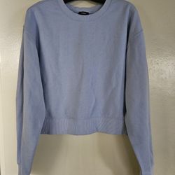 Express Crew Neck Banded Bottom Cropped Sweatshirt - Light Blue - Size M