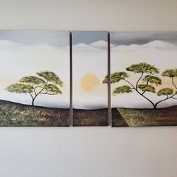 Hand painted 3-piece canvas art
