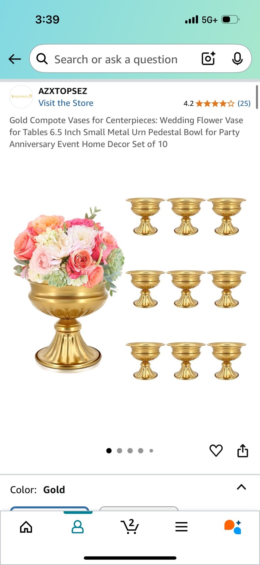 Gold Compote Vases for Centerpieces