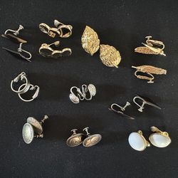 Vintage Earrings Clip-On 10-Pair Set. Gold and Silver Tone Jewelry