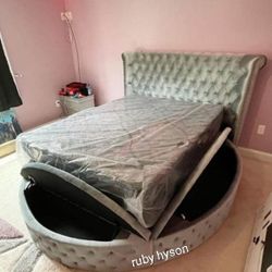New | Delilah Circle Tufted Queen Upholstered Bed With Storage | Color Options | Discount Available @ Next-day Delivery 🚚