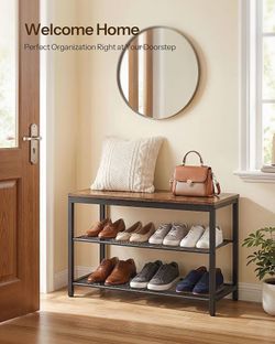 Shoe Bench, 3-Tier Shoe Rack, Industrial Shoe Organizer Storage Bench, $9.99
