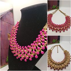 Vintage  statement princess style choker, pink and gold tone  can be adjustable to a bigger size. #959
