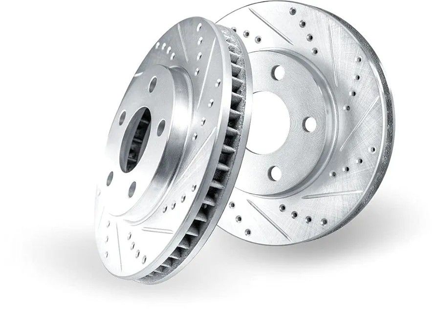 New! Two Rear Dynamic Friction (contact info removed)9R & (contact info removed)9L DFC Brake Rotor - Drilled Slotted - Silver