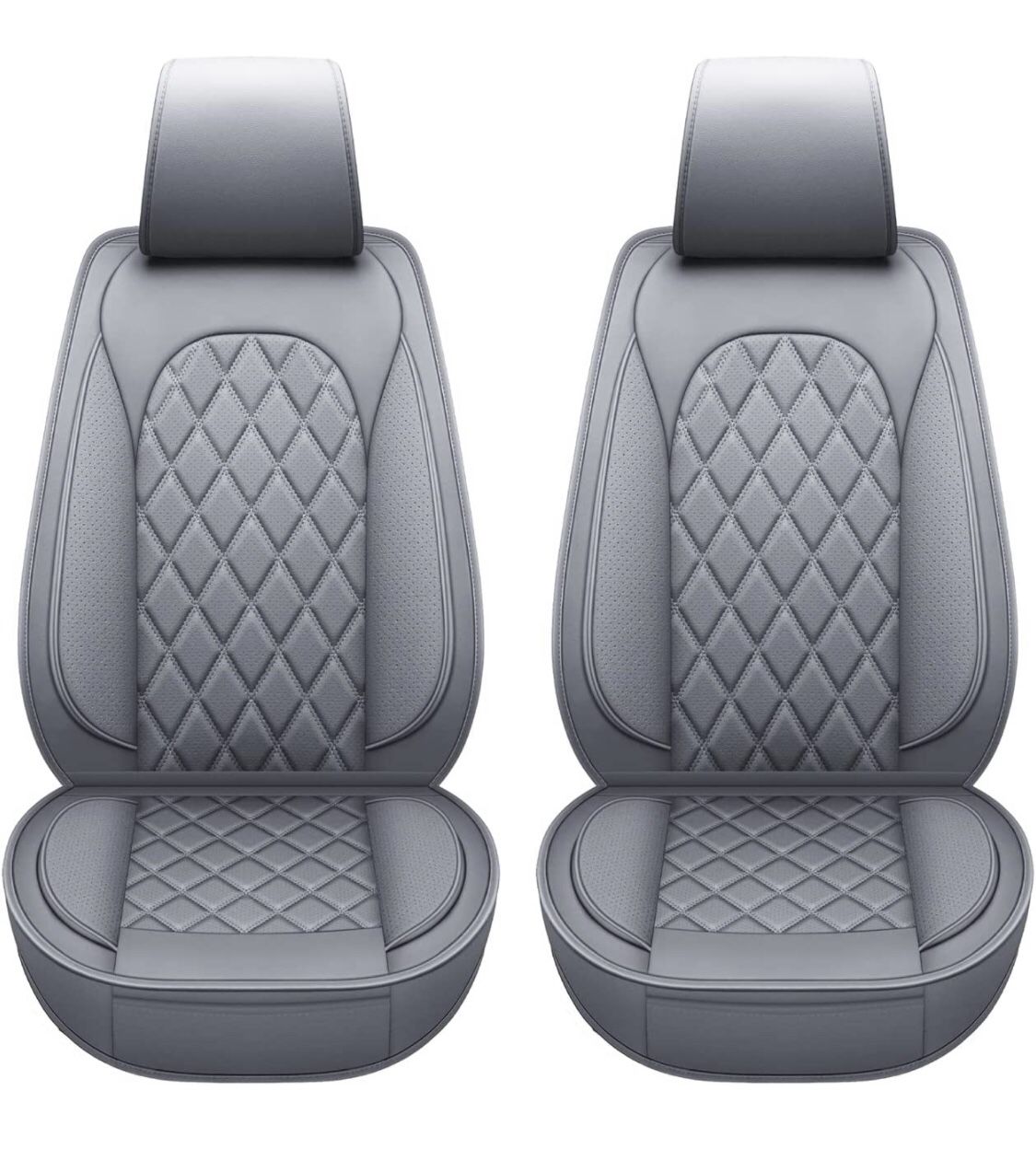 LINGVIDO Breathable Leather Grey Car Seat Covers, Rhombus Faux Leather