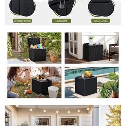 In Box New Large Outdoor Storage Deck Box, 31 Gallon, Table Weatherproof UV Resistant, Lockable, Dark Black, for Patio Furniture, Garden Tools, Pool