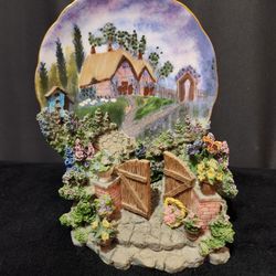 Decorative Porcelain Plate And Stand With Cottage Theme