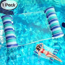 Pool Floats, 4-in-1 Inflatable Water Hammock, Pool Toys for Adults Kids, Portable Floating Lounger for Pool, Beach, Capacity 250 lbs, Green Blue