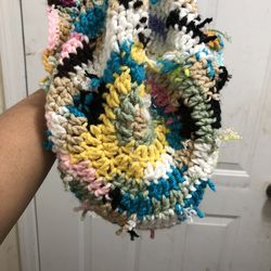 Multicoloured crochet cowl neck scarf