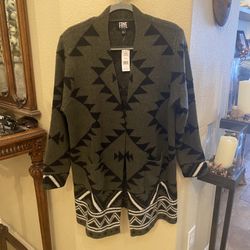 NWT-FRYE Women Green Black Aztec Southwestern Pattern Cozy Cardigan Size XL