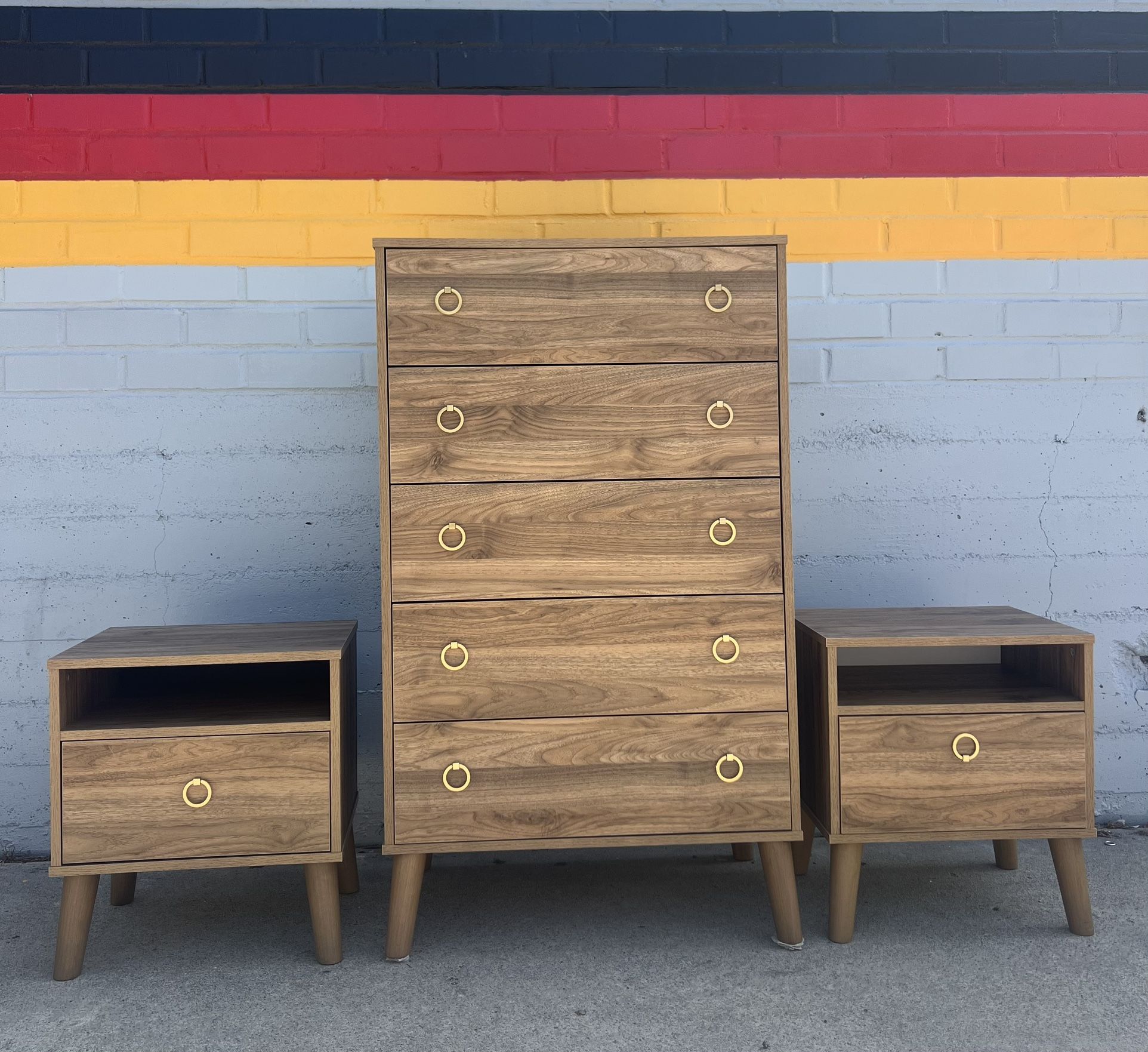 Mid-Century Modern Bedroom Set - Dresser and Two Nightstands