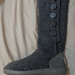 UGG Cardy Dark Gray Knit Button Up Sweater Boots 