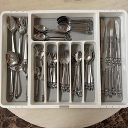 75pc National Stainless Olaf Flatware Set Burnished Japan Black Acct with Tray