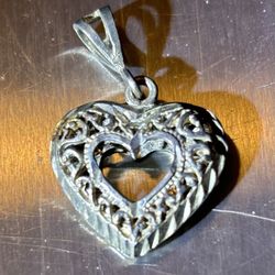 Vintage Sterling Silver NF Signed Filagree Heart Pendant Open Pendant 