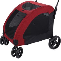 Pet Stroller for Large Dog Medium Dogs Four-Wheel Foldable Storage Detachable and Washable Cushion Double Storage Bag Sick Disabled Old Dog Stroller O