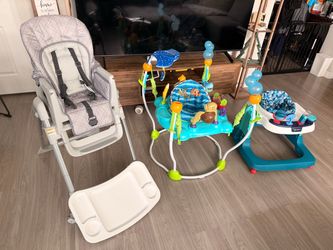 High chair, bouncer and walker for babies