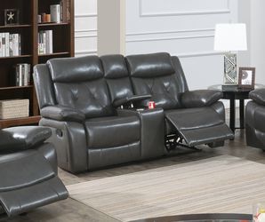 Brand new gray or brown leather gel manual reclining loveseat with cup holders (75" x 36" x 41"H)