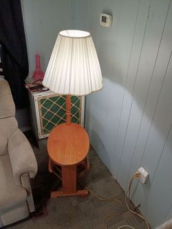 Wood Floor Lamp with Built-In Side Table