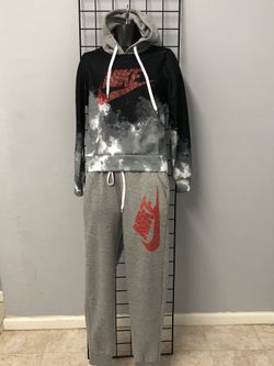 Nike women joggers hoody pullover trak set gray/black/red