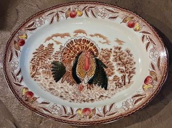 Vintage Ironstone Oval Turkey Platter.