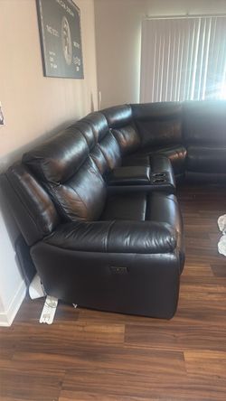 L shape leather recliner couch black like new
