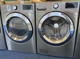 Grey LG Front Load Washing Machine and Electric Dryer Set (0-0043)